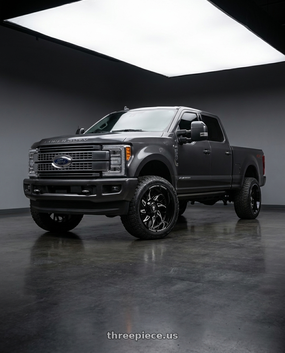 2019 ford f250 limited dark gray with American Truxx Destiny AT1913 8x170 24x14-76 Black/Milled wheels
