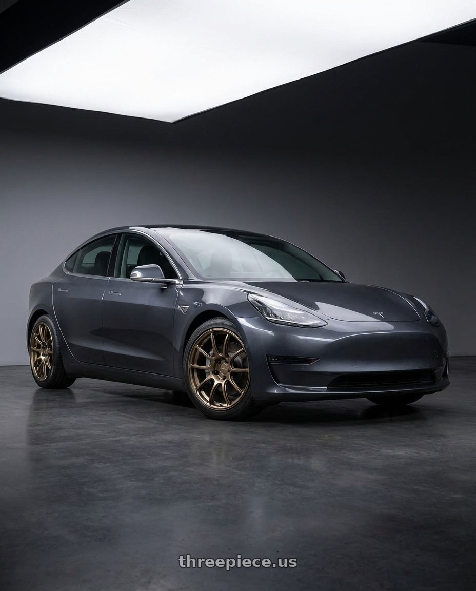 2019 tesla model 3 with Advan Racing RZII 5x114.3 19x8.5 +38 RACING BRONZE wheels