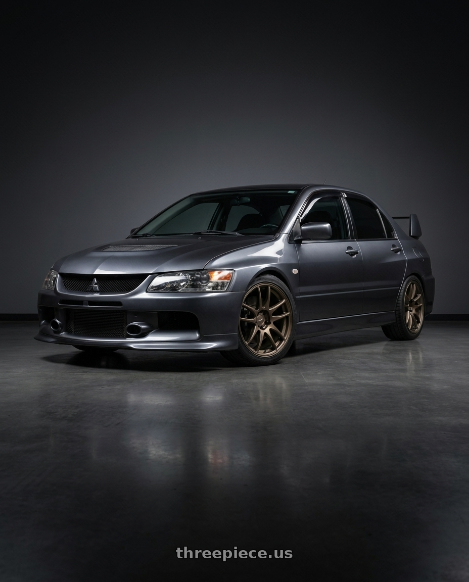 2005 Mitsubishi lancer evo with Work Emotion Cr Kiwami 5x114.3 17x9 +28 Matte Bronze wheels