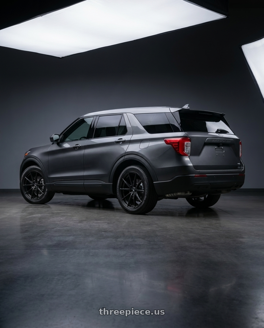 2026 Ford Explorer Active 100A with Konig Oversteer 5x114.3 18x9+35 Gloss Black wheels rear three quarter view square tires