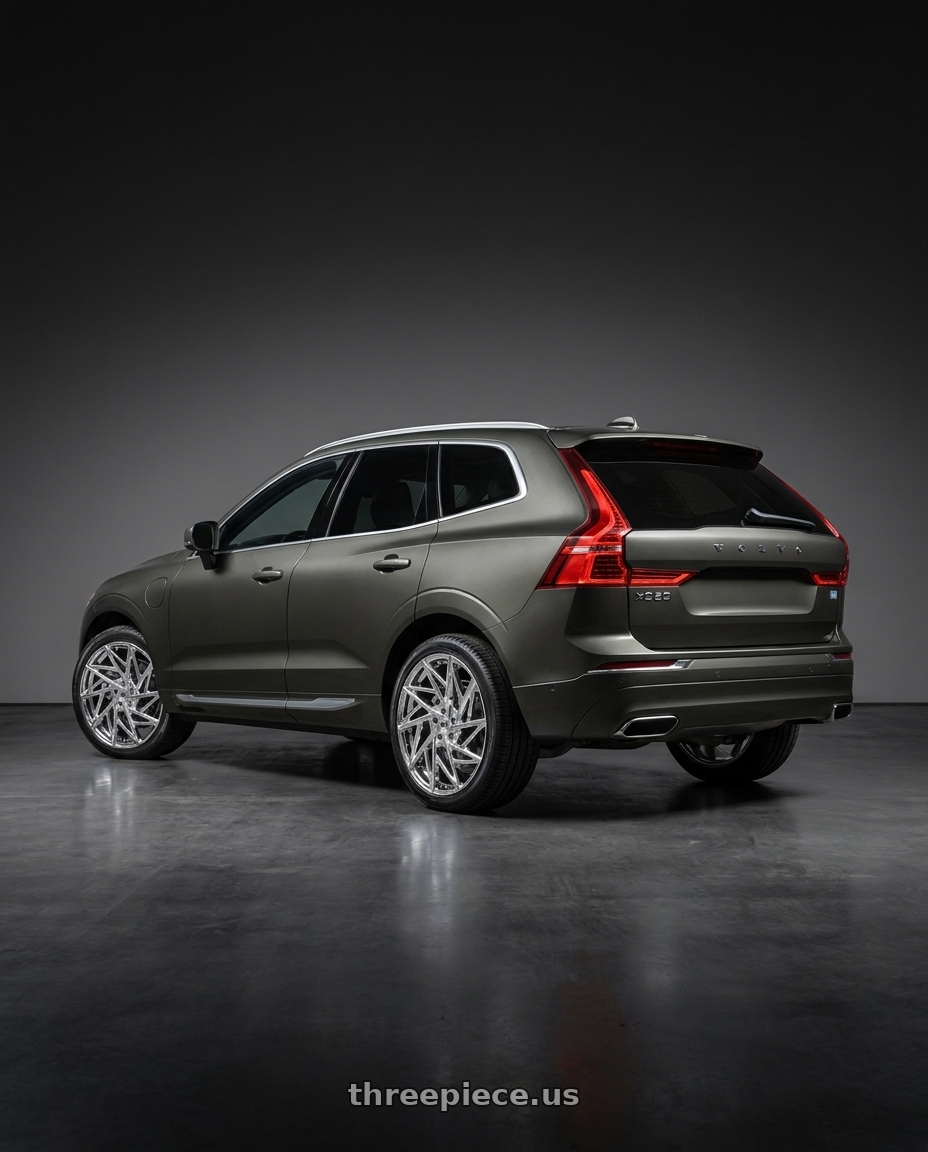 2022 volvo XC60 Inscription with Mazzi Freestyle 377 5x108 20x8.5+35 Chrome wheels rear three quarter view square tires