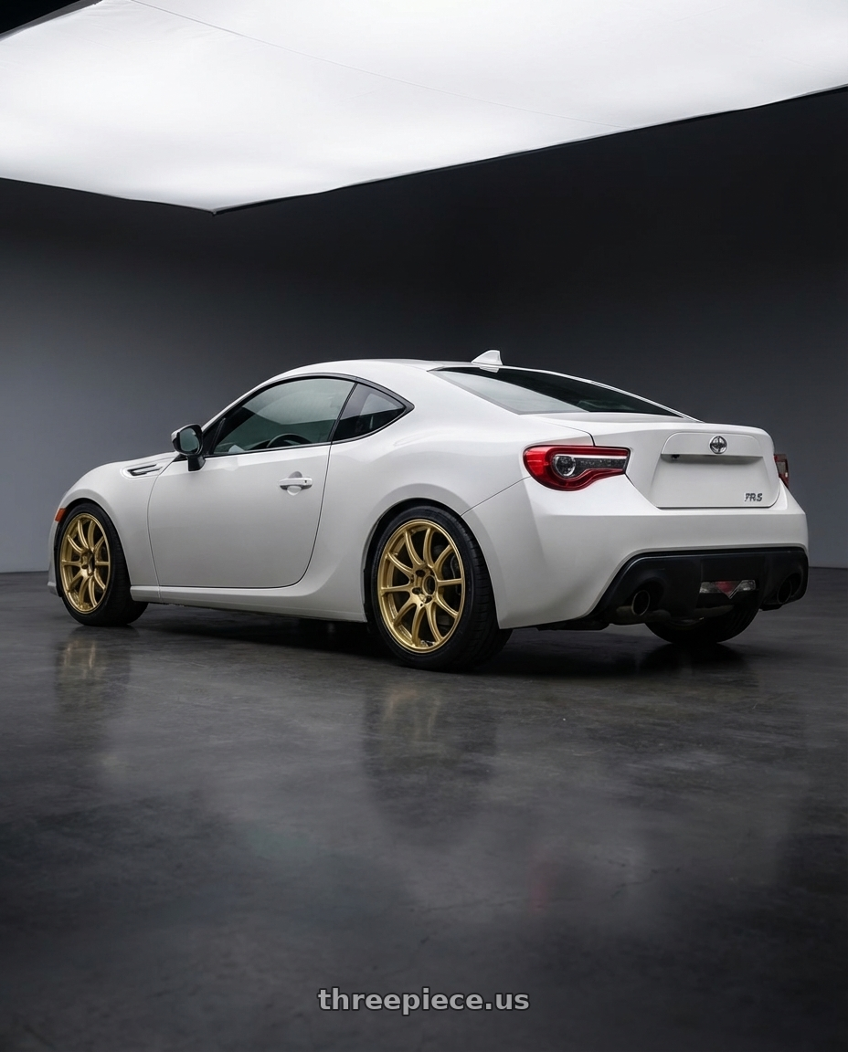 2016 Scion FR-S with Advan RCIII 5x100 17x7+43 Gold wheels rear three quarter view square tires