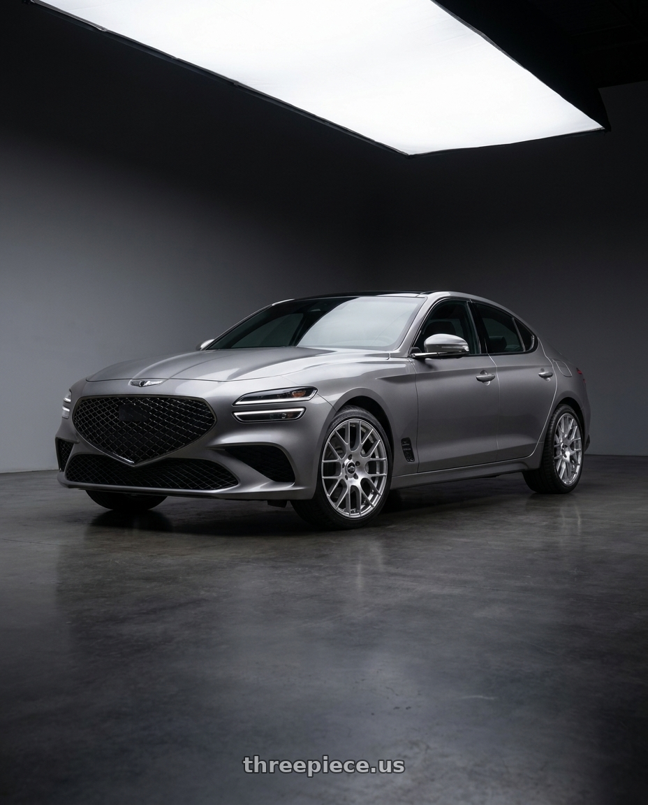 2023 Genesis G70 makalu grey with Enkei Raijin 5x100 18x8+35 Hyper Silver wheels