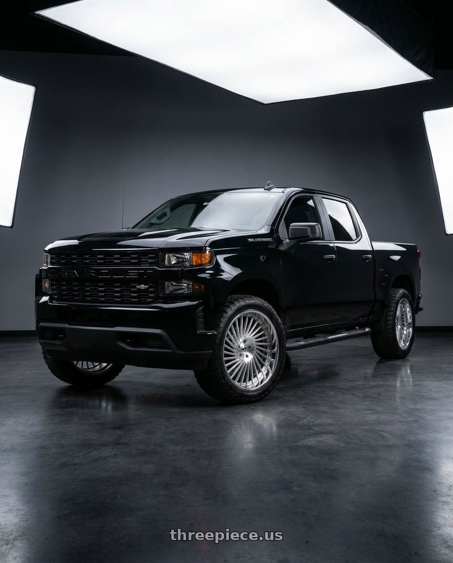 2020 Chevy Silverado 1500 custom 2.7l turbo with Amani Chile 5x112/5X114.3 22x9 +32 Brush Center Chrome Lip wheels