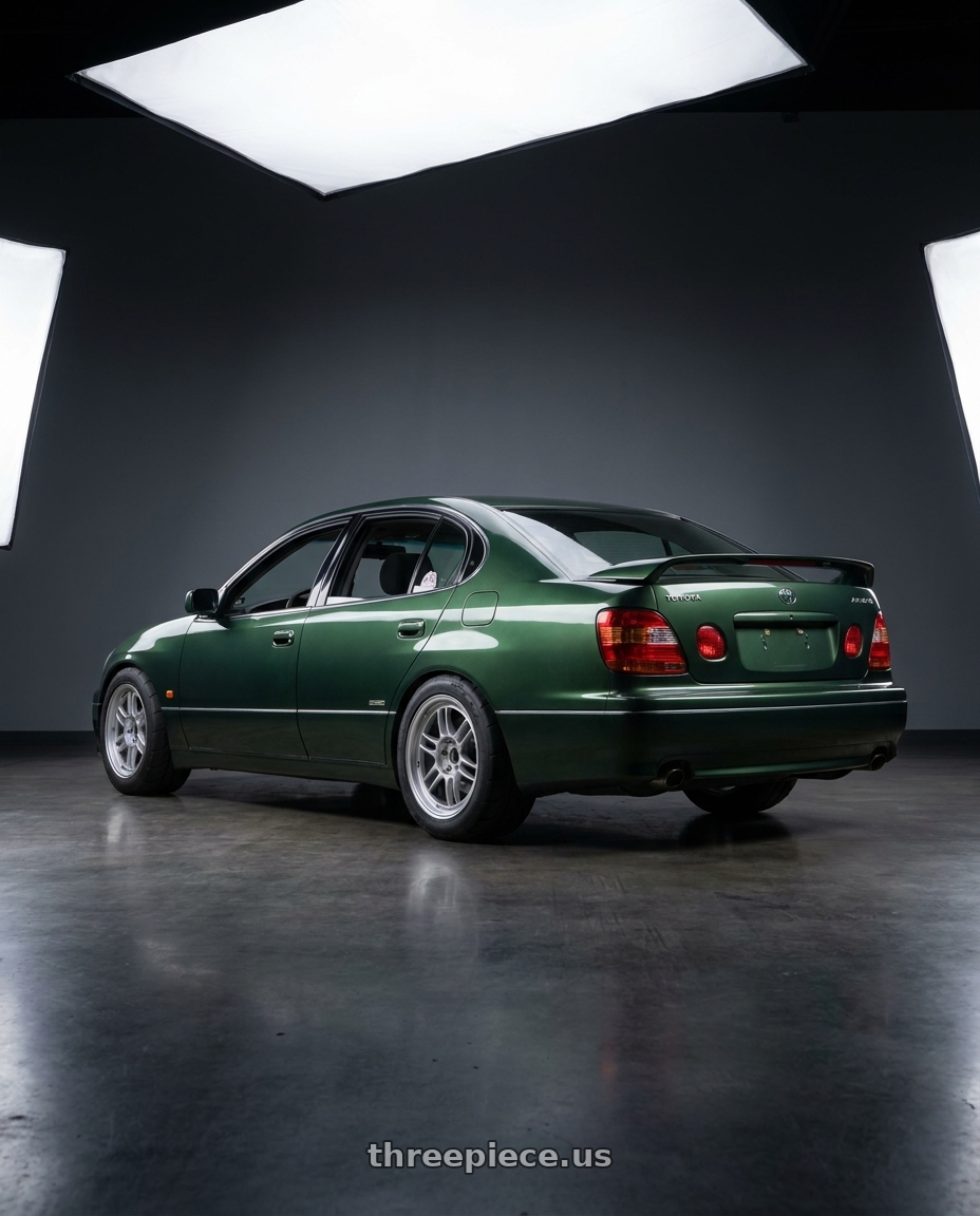 1998 toyota aristo with Enkei RPF1 5x114.3 18x8.5+30 Silver wheels rear three quarter view meaty tires