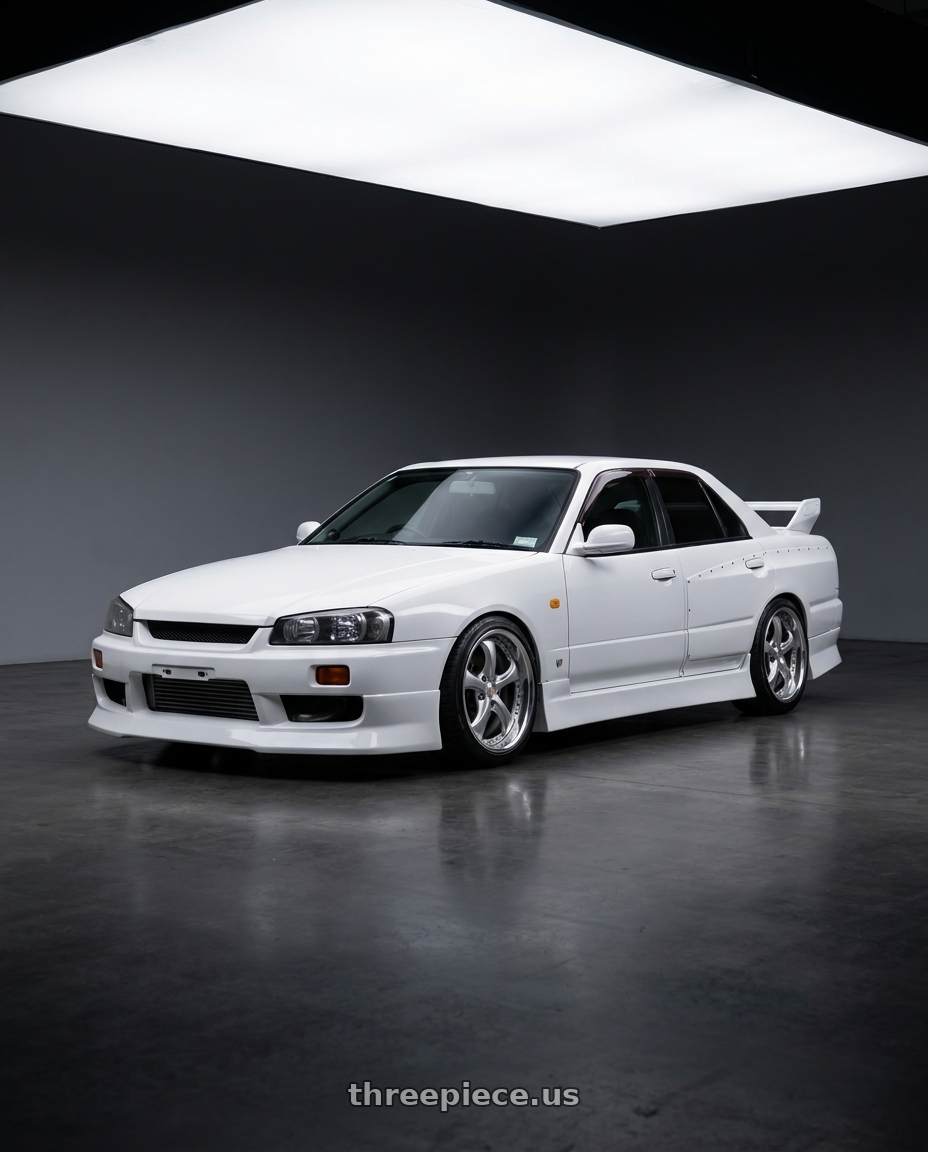 1998 NISSAN SKYLINE GT with Work Wheels VS-KF 5x114.3 18x10.5-49 Light Grey Silver R Disk FULL REVERSE wheels