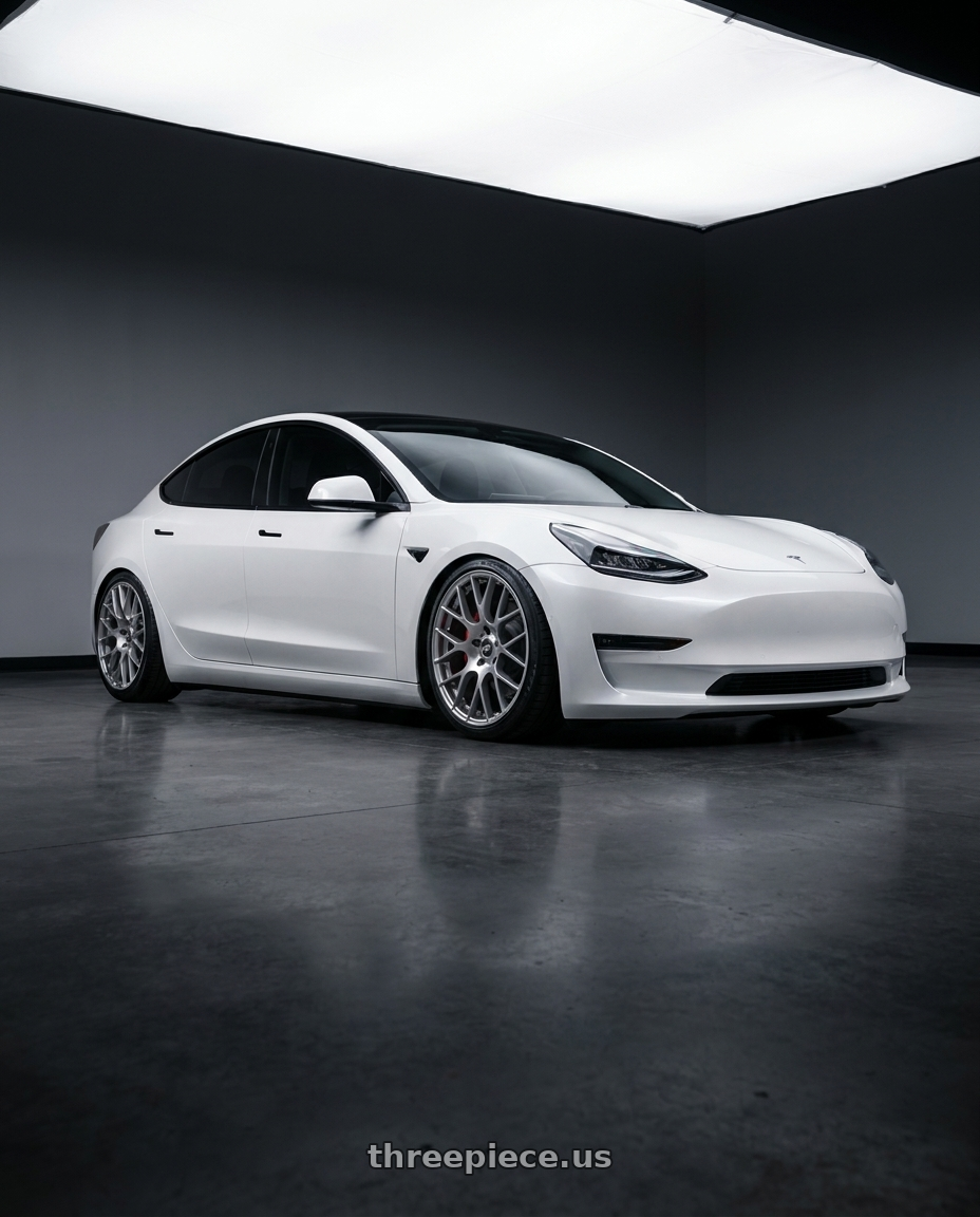 2018 Tesla Model 3 with Enkei Raijin 5x114.3 19x8.5+35 Hyper Silver wheels