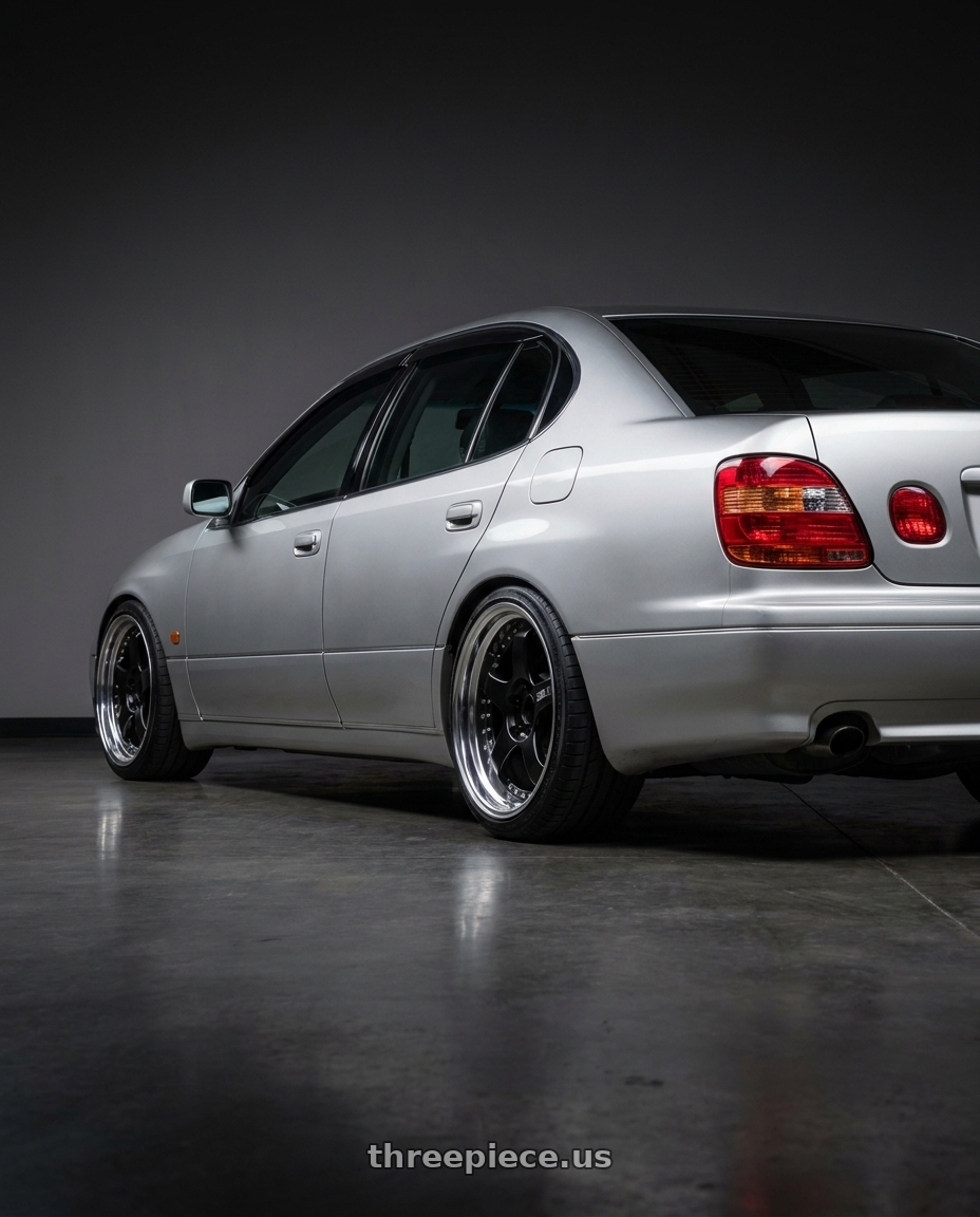 2001 lexus gs300 with SSR Professor SP1 5x114.3 18X9.5+35 MD Disk Black wheels rear three quarter view square tires