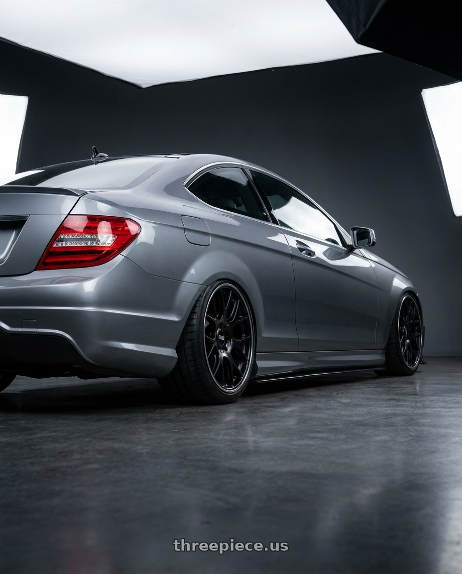 2012 C204 c250 with BBS CH-R 5x130 19x12 +45 Satin Black Polished Rim Protector wheels rear three quarter view slight stretch tires