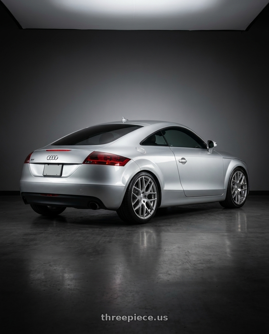 2008 audi tt Mk2 with Aodhan AFF2 5x112 19x8.5+35 Gloss Silver Machined Face wheels rear three quarter view square tires