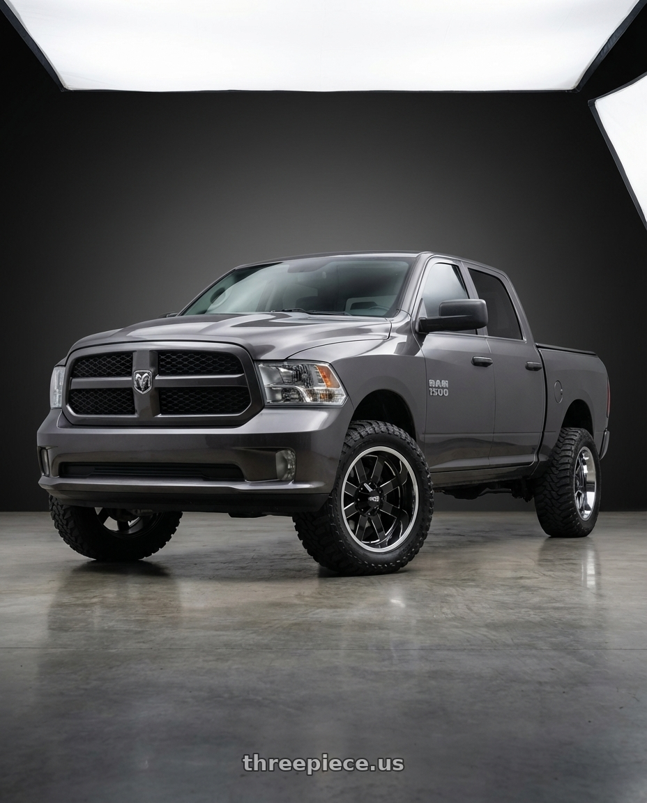 2024 Ram 1500 with Moto Metal MO200 6X139.7 22X12 -44 GLOSS BLACK MILLED CENTER CHROME LIP wheels
