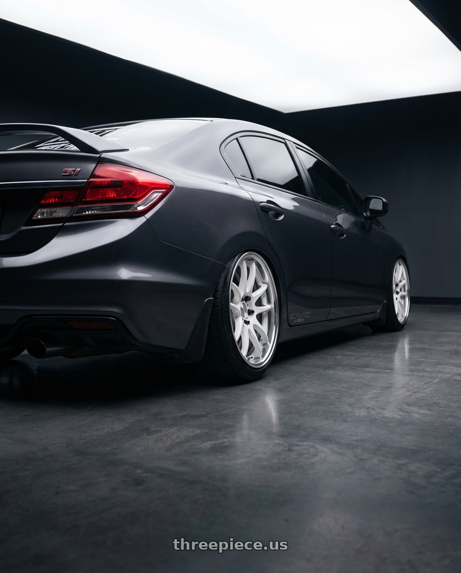 2013 Honda Civic SI with Work Cr 2P 4x100 17x10.5 +22 Gloss White wheels rear three quarter view slight stretch tires