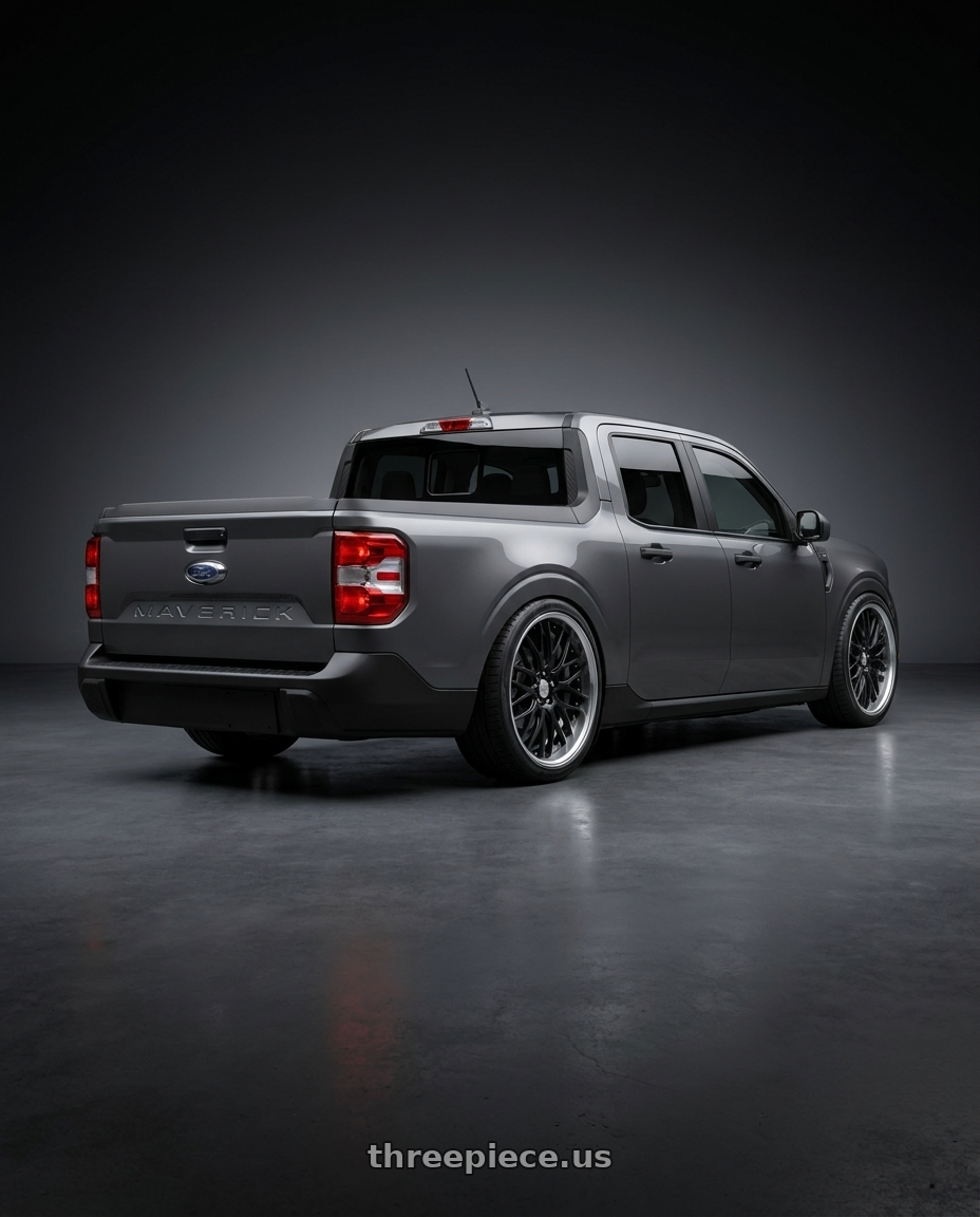 2026 ford maverick with Work Gnosis Gr204 5x108 19x9.5+22 A Disk Matte Black wheels rear three quarter view slight stretch tires