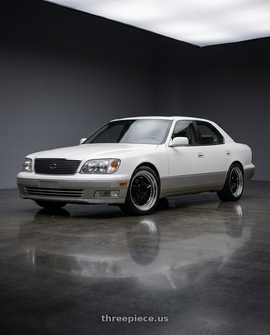 1998 Lexus LS400 with Work Meister S1 3P 5x100 18x9+35 A Disk Black wheels