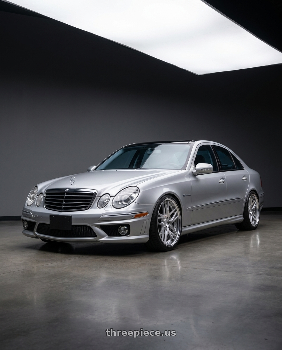 2006 Mercedes E55 AMG with Work Gnosis Cvx 5x114.3 19x9.5+45 W Disk Brush Silver Clear wheels