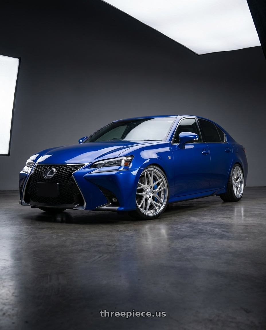 2016 Lexus GS250 Blue with Work Gnosis Cvx 5x114.3 19x7.5+12 W Disk Brush Silver Clear wheels