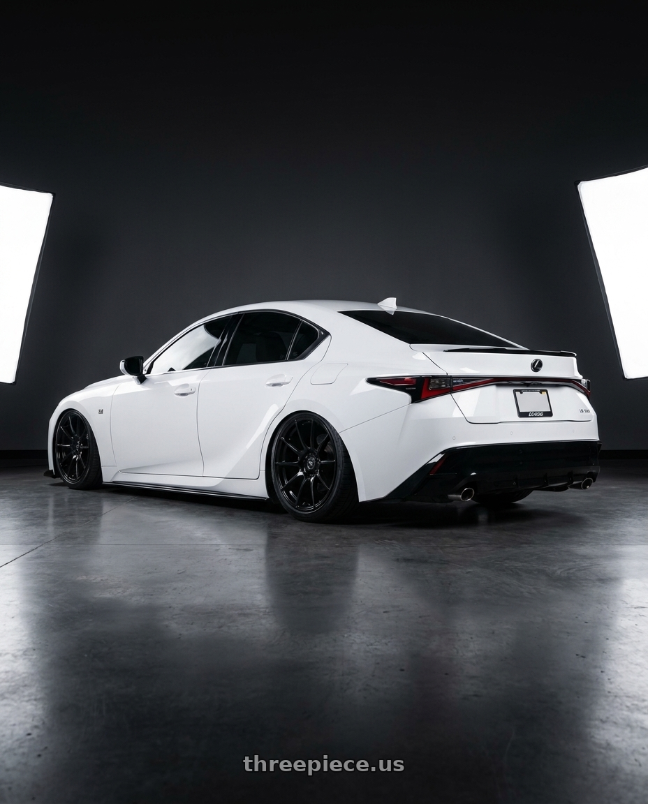 2024 Lexus IS 350 with Forgestar CF10 5x114.3 19x9 +35 Gloss Black wheels rear three quarter view slight stretch tires