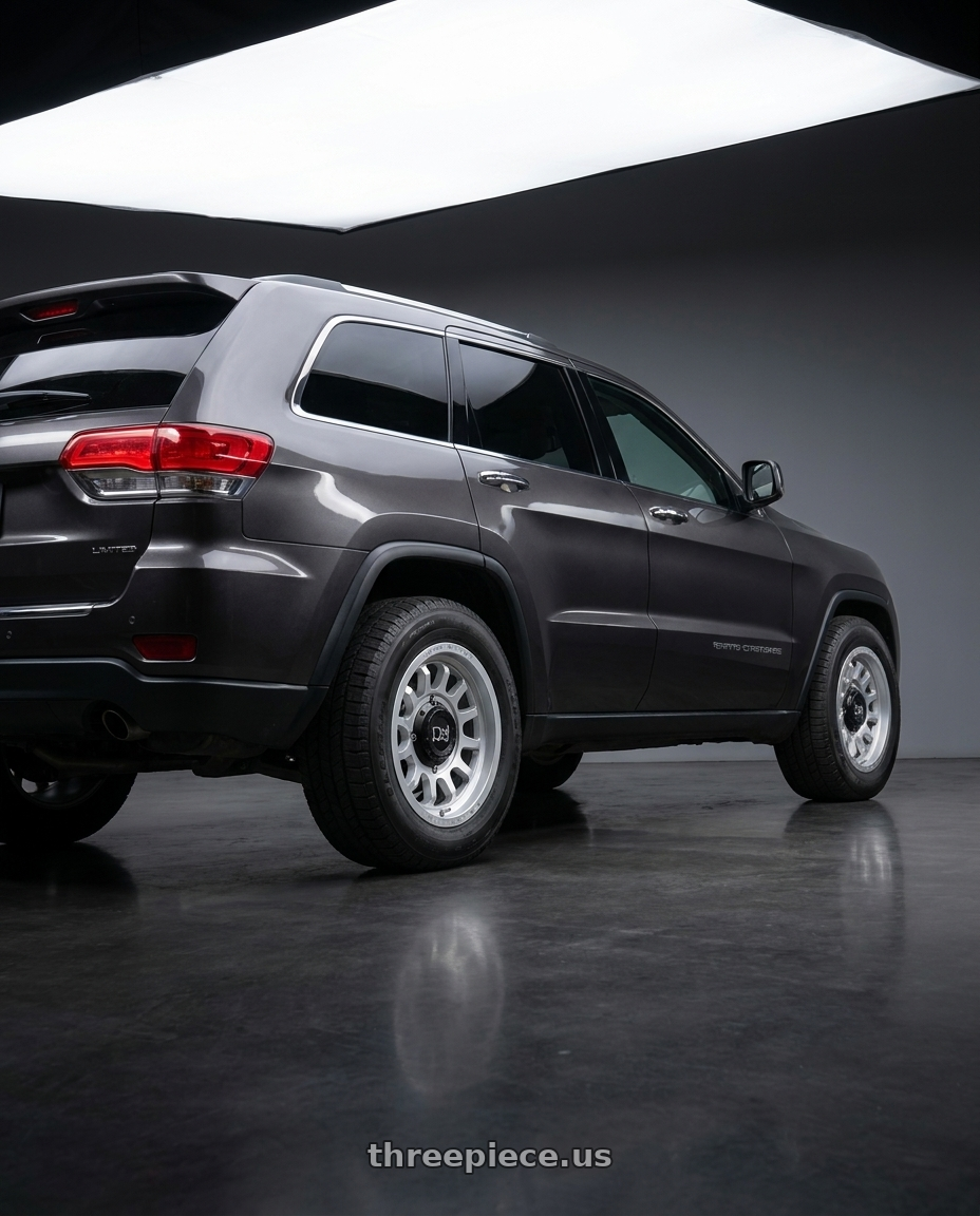 2017 grand jeep cherokee limited  with Black Rhino Powersports RAPID UTV 4X110 14X7 +10 HYPER SILVER W/ MACHINED FACE wheels rear three quarter view square tires