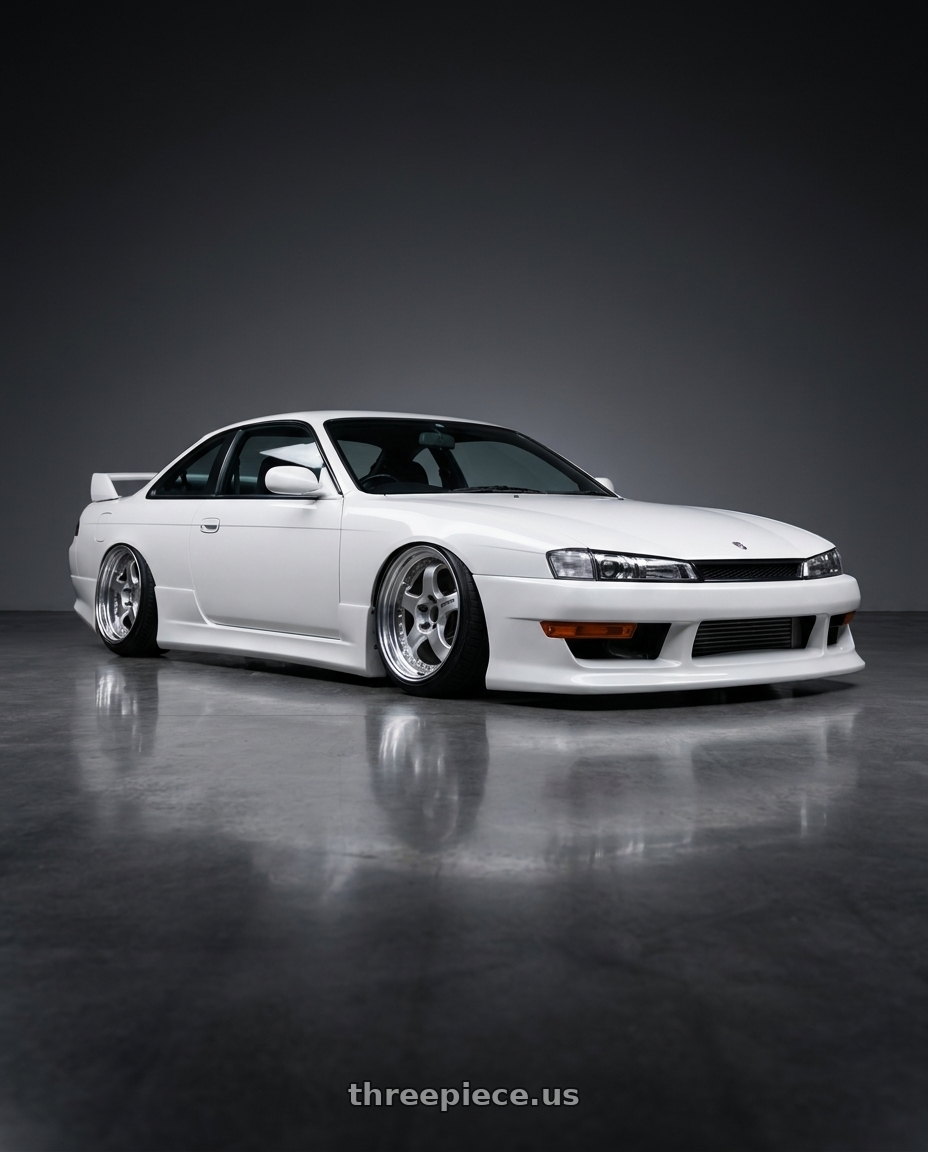 1997 Nissan Silvia S14 Kouki with Work Meister S1 3P 5x114.3 19x10+10 O Disk Silver wheels
