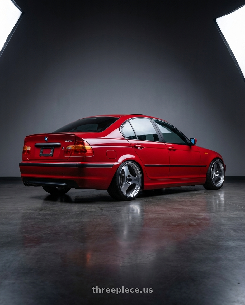 2004 BMW 330i ZHP with Advan Racing ONI2 PROGRESSIVE 5x112 20x9.5 +25 MACHINING & DIAMOND CUT wheels rear three quarter view slight stretch tires