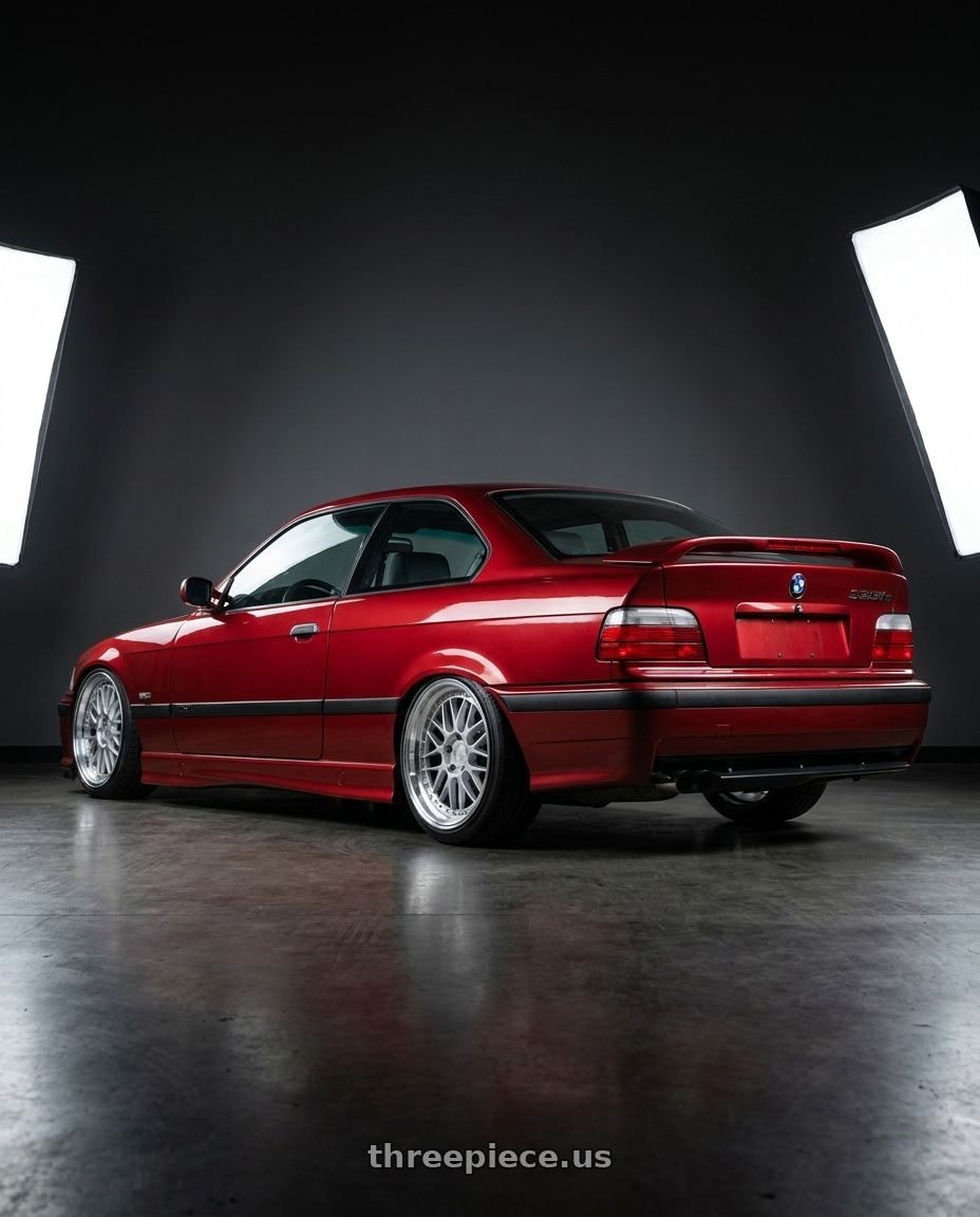1996 BMW E36 328is with Aodhan AH02 5x114.3 18x8.5+35 Silver w/ Machined Lip wheels rear three quarter view slight stretch tires