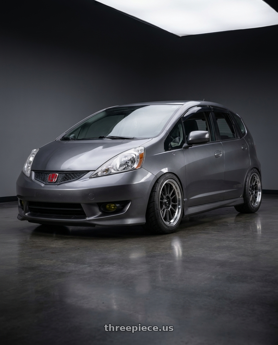 2013 Honda Fit with Konig Hypergram 4x100 15x7.5+35 Metallic Carbon w/ Machined Lip wheels