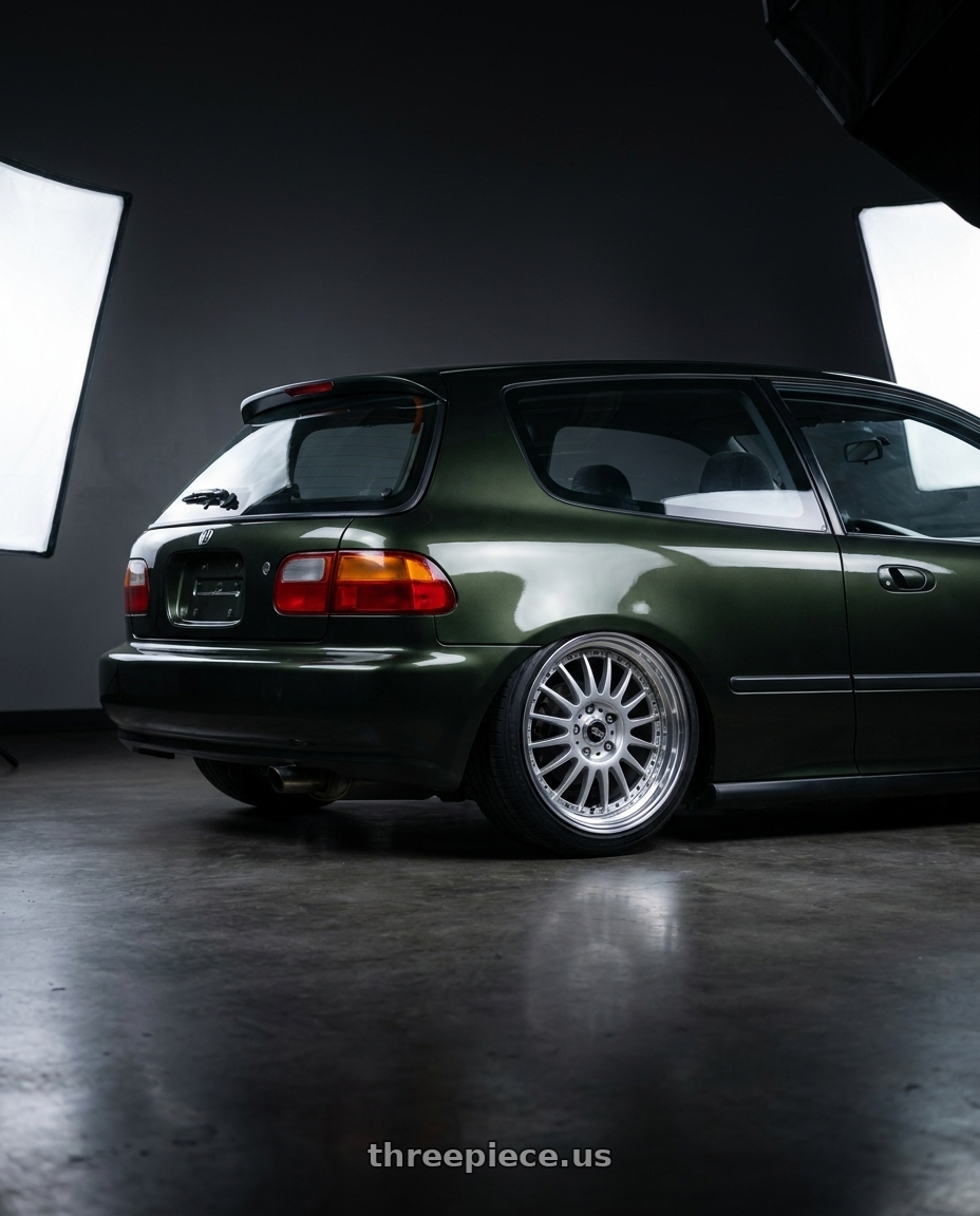 1995 honda civic dx hatchback nori green metalic with SSR Professor MS1R 4x100 16x7+39 NR Disk Silver wheels rear three quarter view square tires