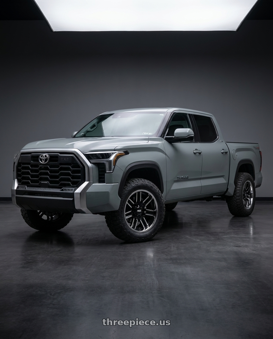 2024 Toyota Tundra with Moto Metal MO202 6X139.7 20X10 -18 GLOSS BLACK MACHINED CENTER CHROME LIP wheels