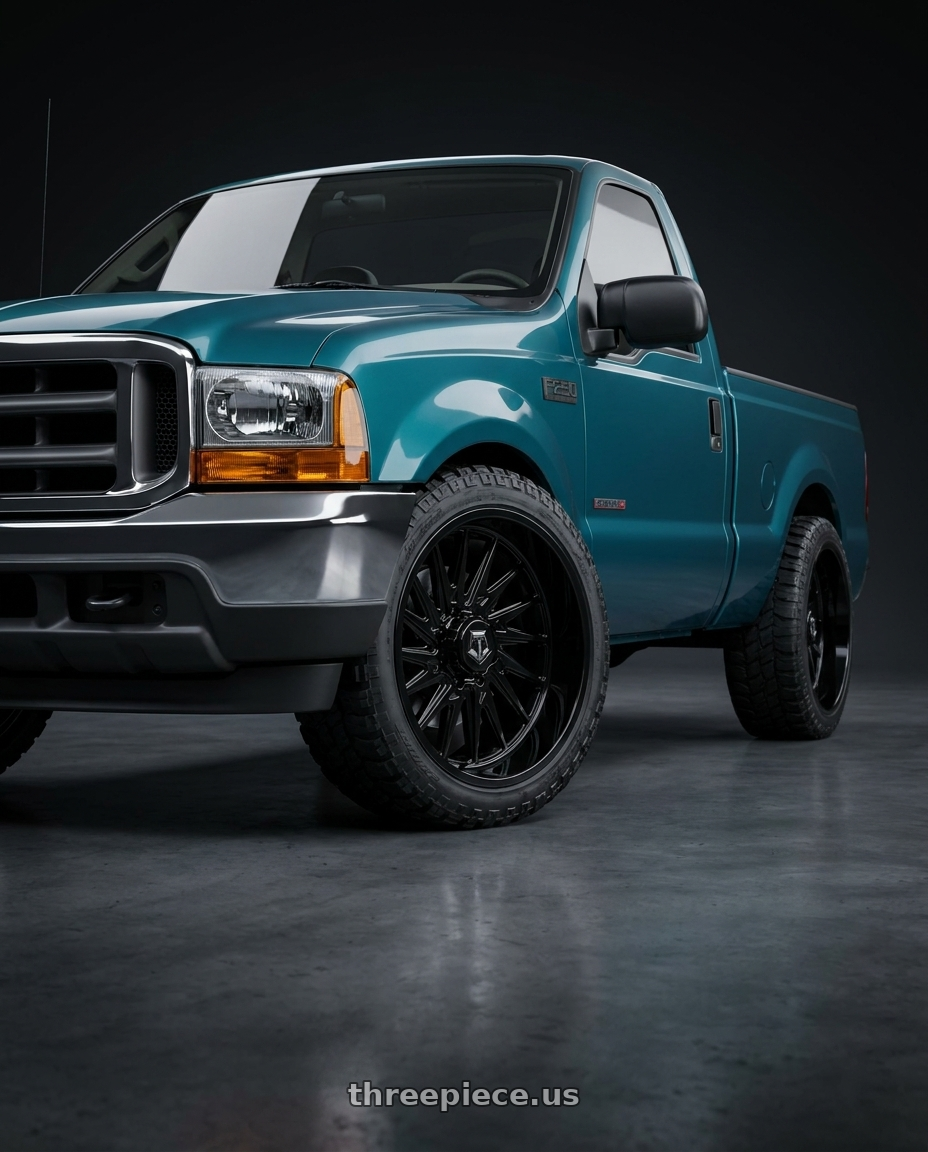 2000 Ford F250 Super Duty XL, Teal with TIS 547B 8X170 20x12 -44 Gloss Black w/Milled Lip Logo wheels