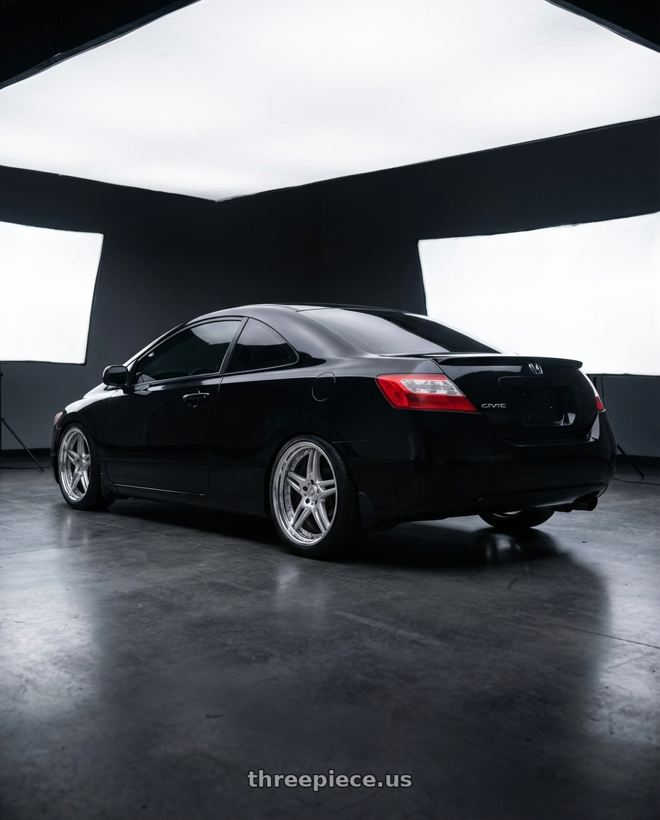 2008 Honda civic  with DURANDAL DD5.2 SILVER POLISHED 5x100 18x10.5 +84MM wheels rear three quarter view square tires