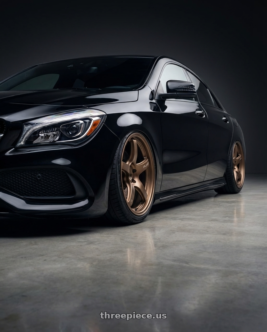 2018 Mercedes-Benz CLA C117 with Gram Lights 57CR 5x112 19x9.5+25 Bronze II wheels front three quarter view stanced stance