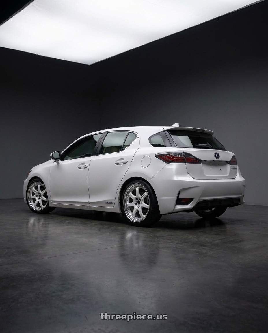 2016 Lexus CT200h Base with Work Meister S1 3P 5x100 18x8+35 A Disk Silver wheels rear three quarter view square tires