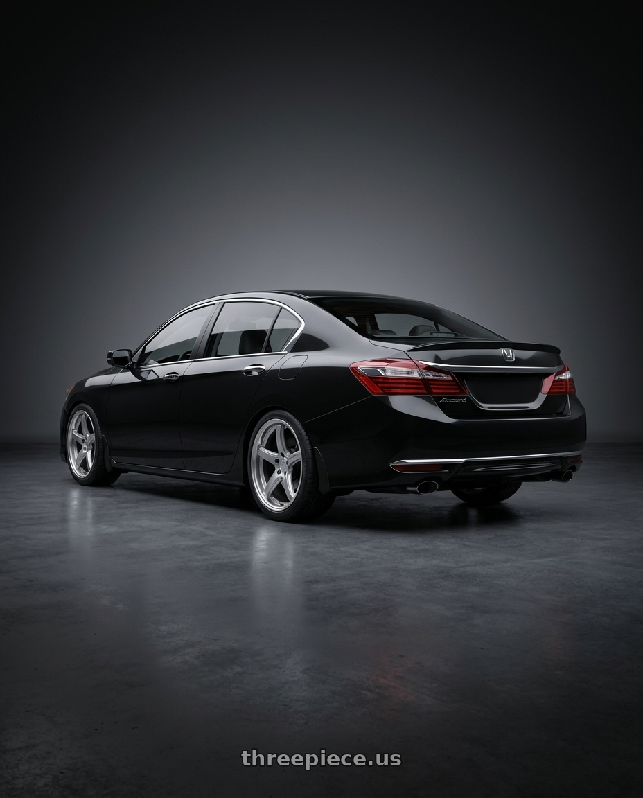 2017 honda accord exl with Work T5R 2P 5x114.3 18x8.5 +45 GT SILVER wheels rear three quarter view square tires