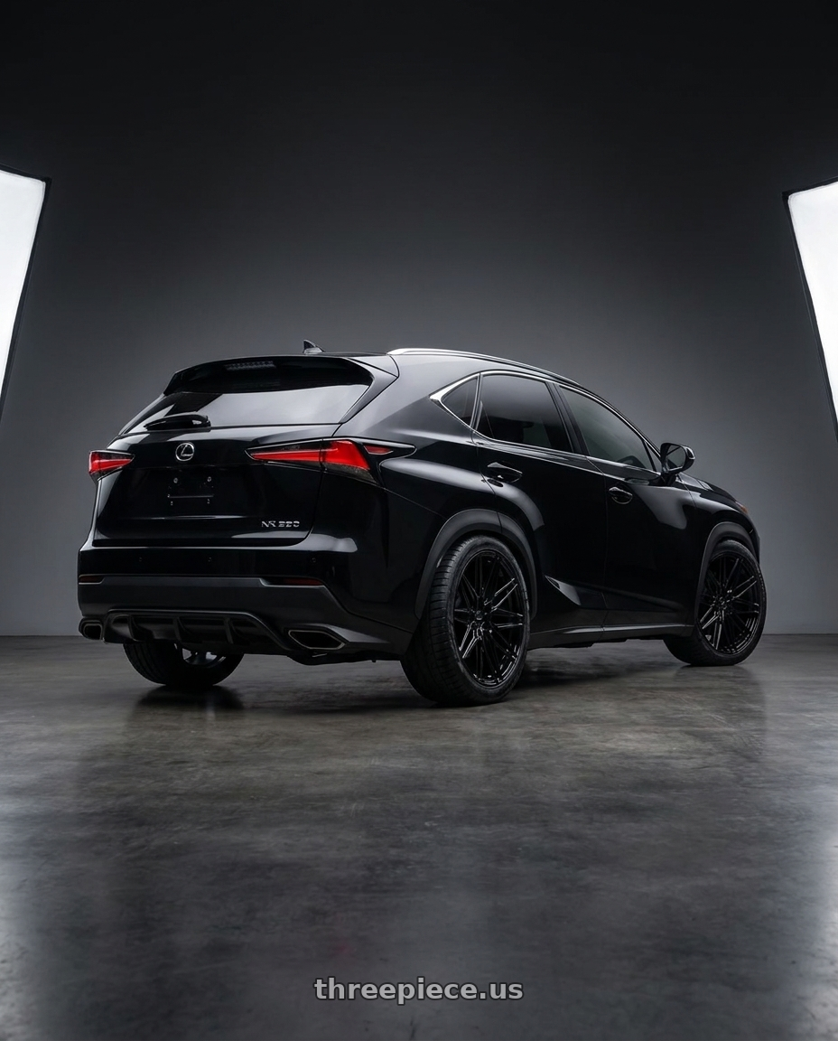 2019 Lexus nx 200 with VOSSEN HF-7 5X127 22x10.5 +27 GLOSS BLACK wheels rear three quarter view meaty tires