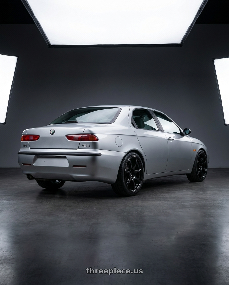 1998 Alfa Romeo 156 with Advan RGIII 4x100 18x7.0+42 Gloss Black wheels rear three quarter view square tires