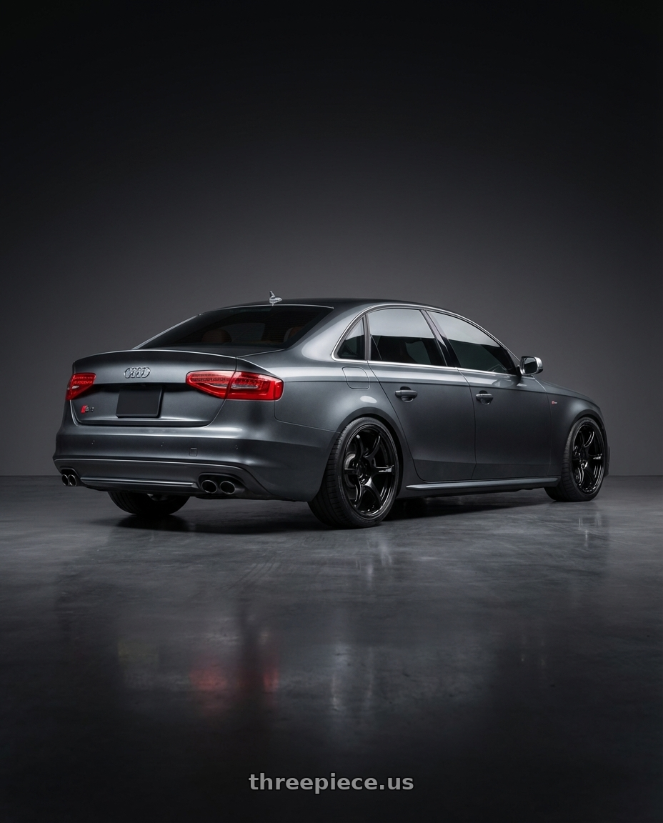 2015 Audi S4 B8.5 with Advan RGIII 5x112 19x8.5+45 Gloss Black wheels rear three quarter view square tires