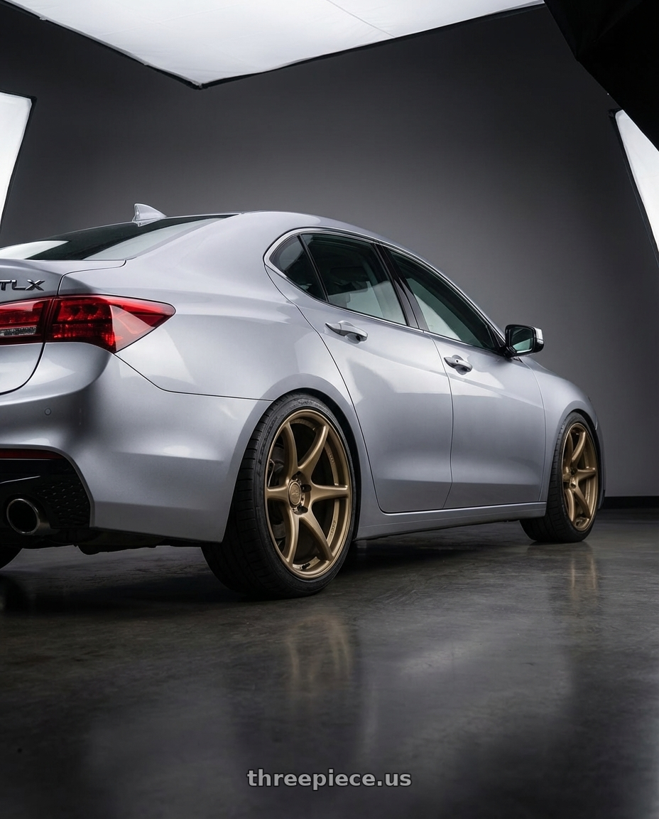 2019 Acura TLX with Kansei K11B Tandem 5x114.3 19x10.5 22 Bronze wheels rear three quarter view square tires