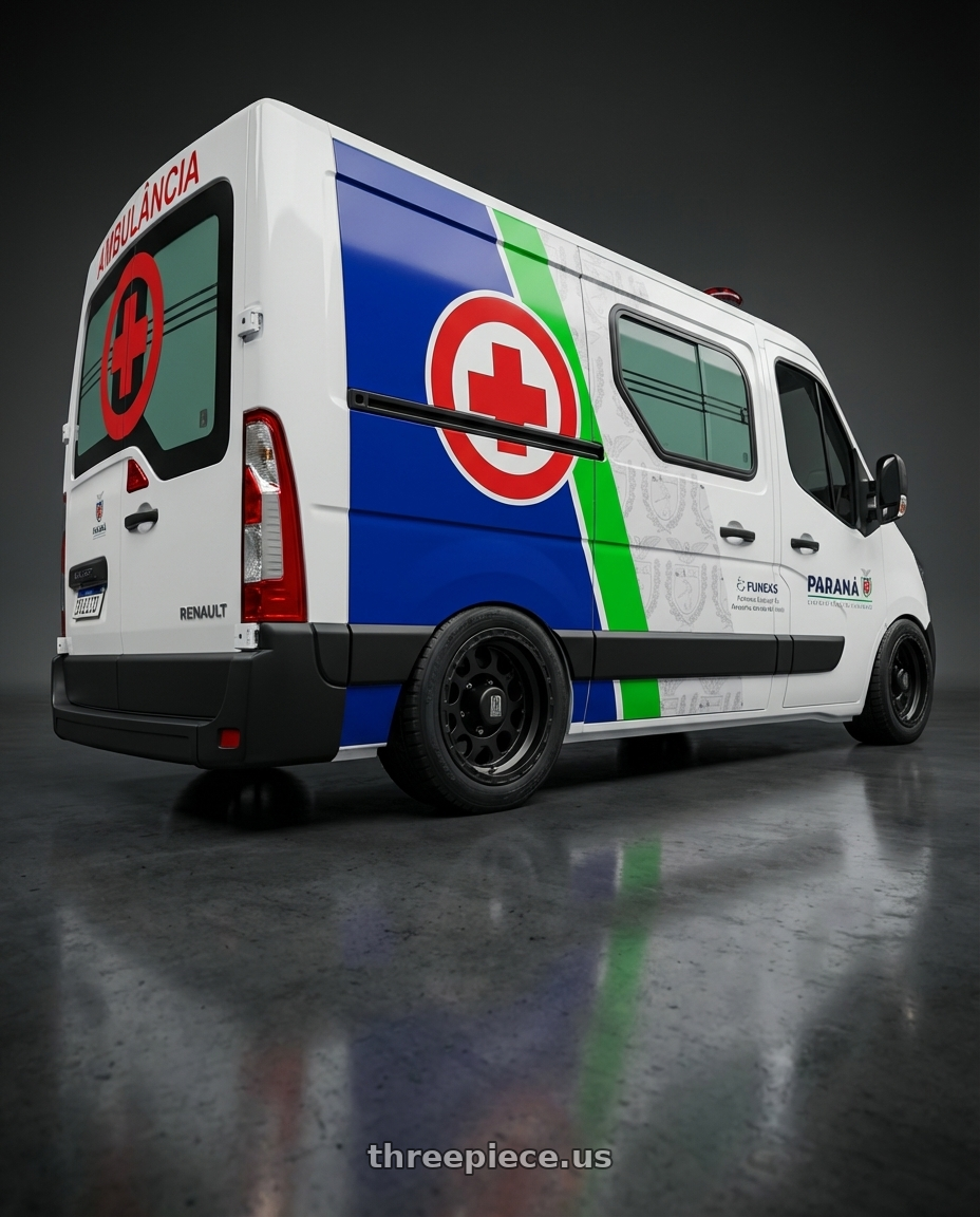 renault master 2021 adesivada with XD XD122 ENDURO 5X114.3 15X9 -12 MATTE BLACK wheels rear three quarter view square tires