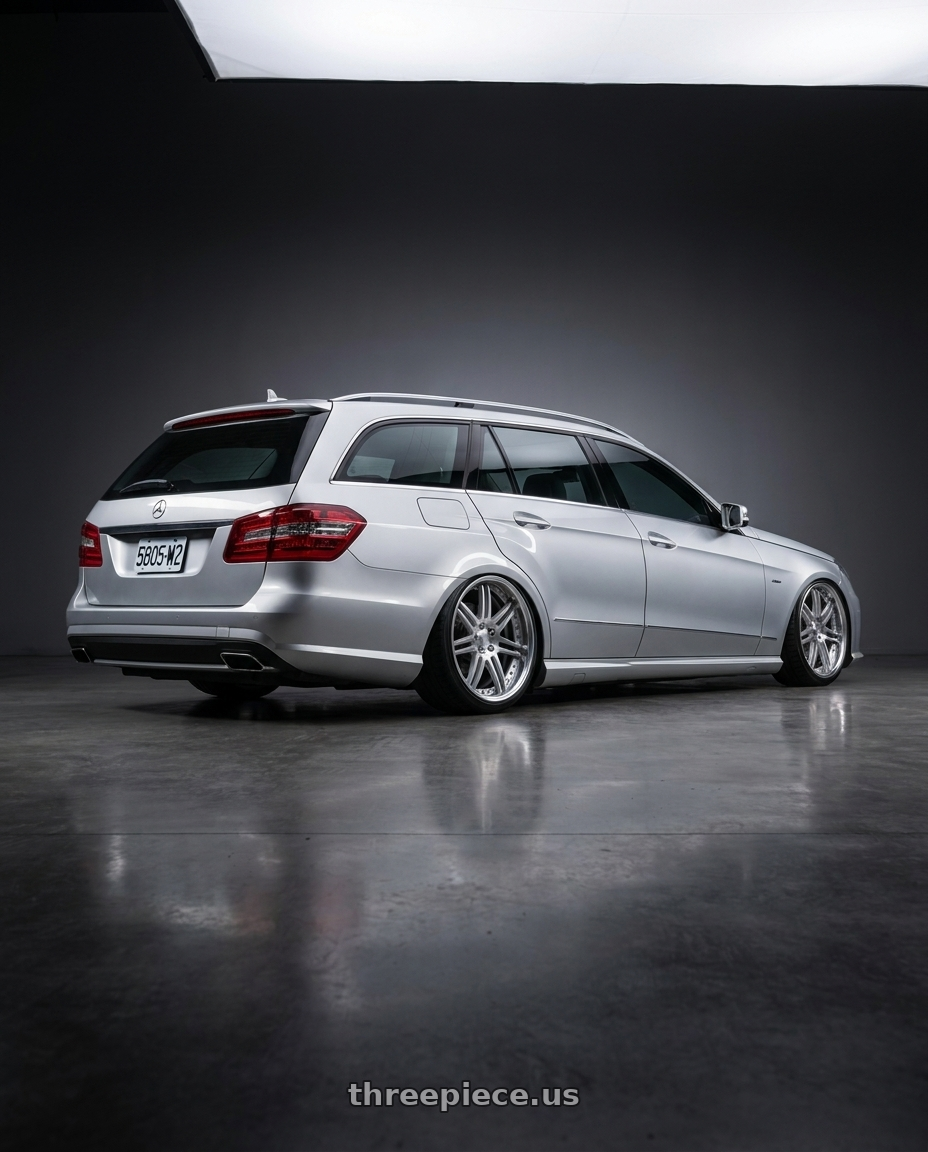 2010 Benz s212 with Work Rizaltado Spoke 2 4x100 16x6+12 A Disk Brush Silver Clear wheels rear three quarter view slight stretch tires