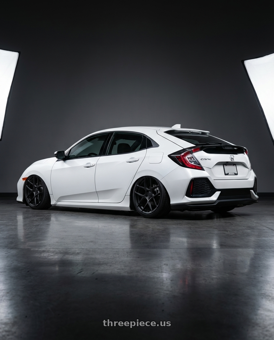 2019 Honda Civic with Aodhan AFF2 5x114.3 19x9.5+35 Matte Black wheels rear three quarter view slight stretch tires