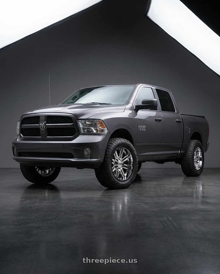 2024 Ram 1500 with Moto Metal MO202 6X139.7 22X10 -18 CHROME CENTER GLOSS BLACK MILLED LIP wheels