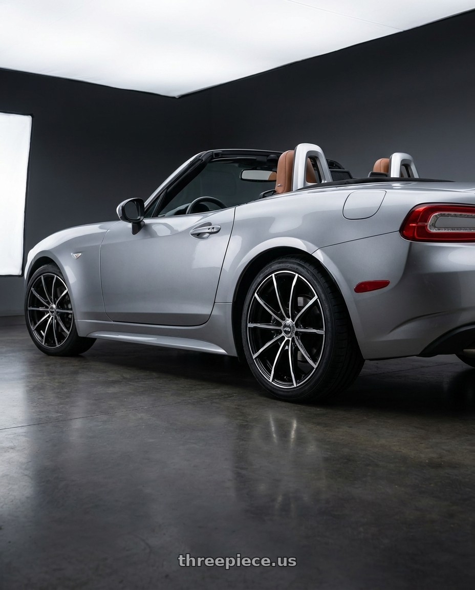 2017 fiat spider 124 with Ns Wheels NS1602 4x100/4x114.3 17x7.5 +38 Gloss Black Machined wheels rear three quarter view square tires