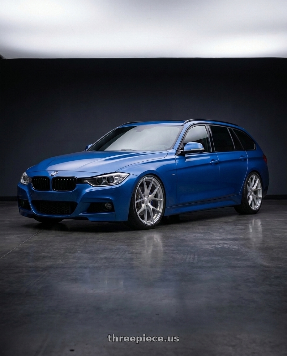 2014 BMW 3 Series with Aodhan AFF7 5x120 19x8.5+35 Gloss Silver Machined Face wheels