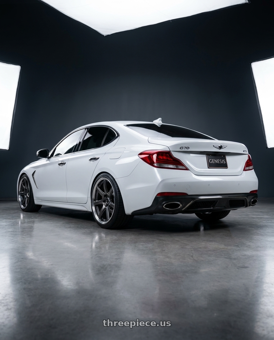 2019 Genesis G70 with Work Emotion T7R 2P wheels rear three quarter view square tires