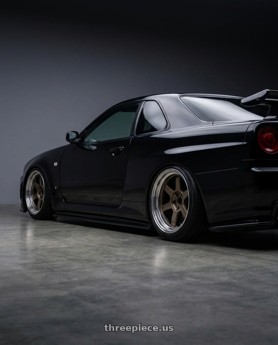 2000 Nissan gtr with Volk Racing TE37V 4x114.3 15x7.5+6 wheels rear three quarter view slight stretch tires