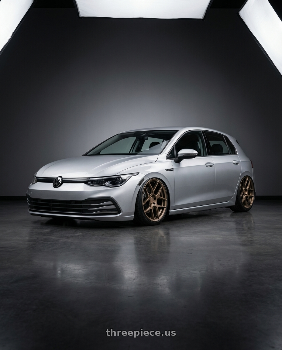 2024 Volkswagen Golf R MK8 with Aodhan AFF2 5x112 19x9.5+35 Matte Bronze wheels front three quarter view stanced stance