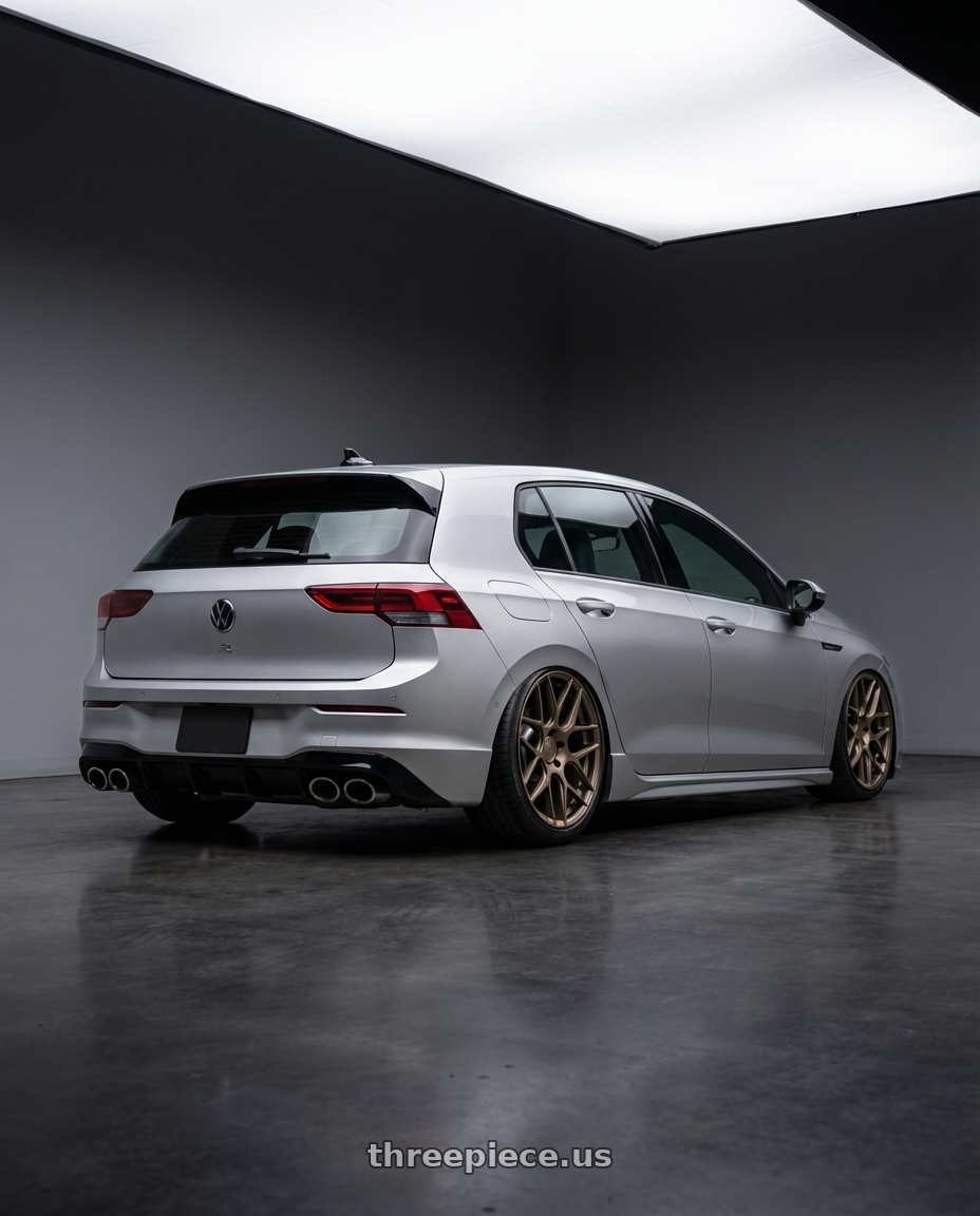 2024 Volkswagen Golf R MK8 with Aodhan AFF2 5x112 19x9.5+35 Matte Bronze wheels rear three quarter view slight stretch tires