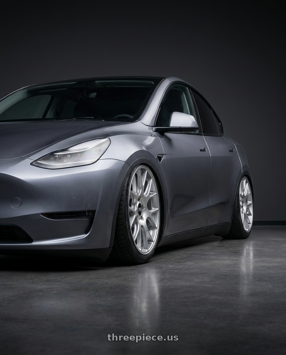 2025 Tesla model y with BBS CH-R 5x130 19x8.5 +51 Brilliant Silver Polished Rim Protector wheels