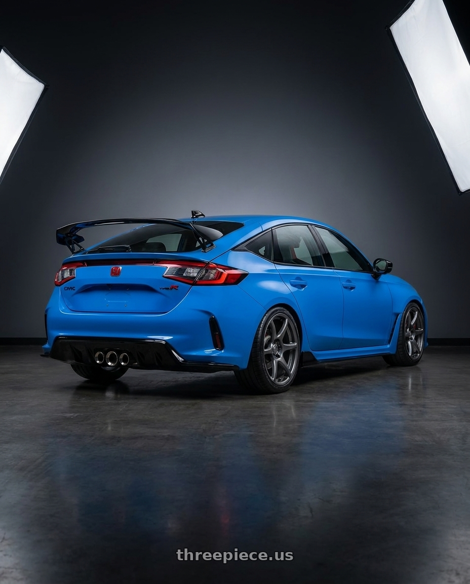 2024 Honda Civic Type R with Kansei K11G Tandem 5X120 19x10.5 22 Gunmetal wheels rear three quarter view square tires