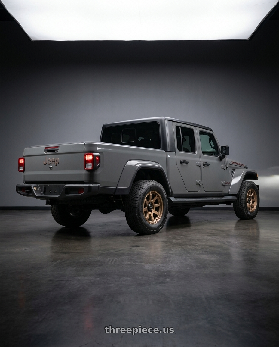2021 Jeep Gladiator Sport with Vision Off-Road 351 Flow 5x127 17x8+30 Bronze wheels rear three quarter view square tires